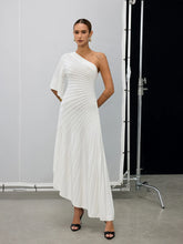 Asymmetric One-Shoulder Textured Sweater Dress